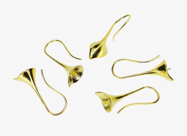 METAL ELEMENTS - EARRING FINDINGS - FLUTED FRENCH HOOK - GLUING - BRASS - 9x26x14mm GOLD COLOR - NICKEL FREE - 20pcs.