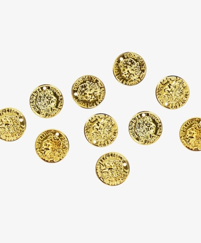 METAL ELEMENTS - IMITATION COIN FOR JEWELRY - 15mm - MODEL 02 - GOLD COLOR -  NICKEL FREE - 1000pcs. Hole-1.5mm