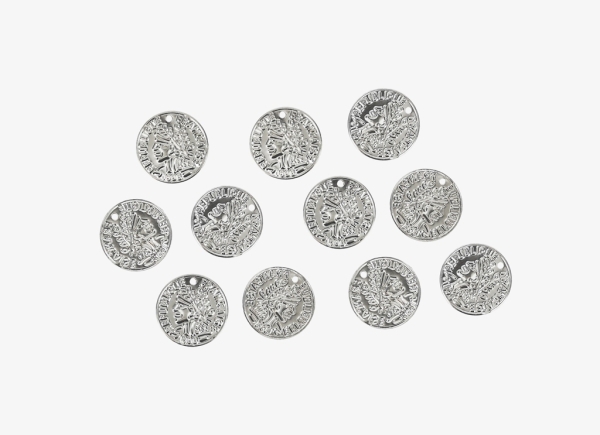 METAL ELEMENTS - IMITATION COIN FOR JEWELRY - 17mm - MODEL 02 - NICKEL COLOR -  NICKEL FREE -  1000pcs. Hole-1.5mm