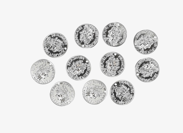 METAL ELEMENTS - IMITATION COIN FOR JEWELRY - 18mm - MODEL 02 - NICKEL COLOR -  NICKEL FREE - 100pcs. Hole-1.5mm