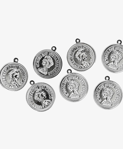METAL ELEMENTS - IMITATION COIN FOR JEWELRY WITH RING - 20mm - MODEL 03 - NICKEL COLOR -  NICKEL FREE - 500pcs. Hole-1.5mm
