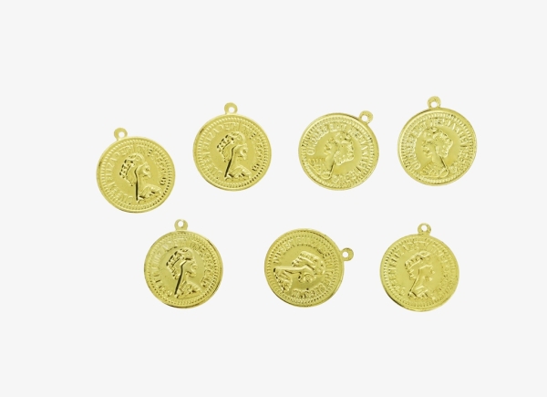 METAL ELEMENTS - IMITATION COIN FOR JEWELRY WITH RING - 20mm - MODEL 03 - GOLD COLOR -  NICKEL FREE - 50pcs. Hole-1.5mm