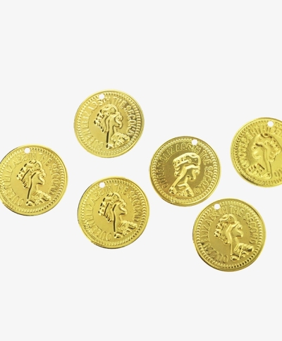 METAL ELEMENTS - IMITATION COIN FOR JEWELRY - 20mm - MODEL 03 - GOLD COLOR -  NICKEL FREE - 500pcs. Hole-1.5mm