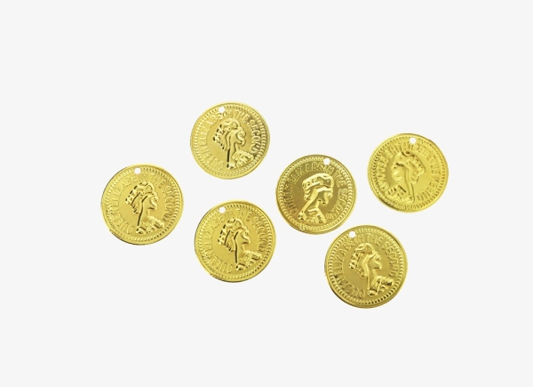 METAL ELEMENTS - IMITATION COIN FOR JEWELRY - 20mm - MODEL 03 - GOLD COLOR -  NICKEL FREE - 500pcs. Hole-1.5mm