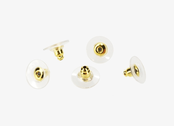 METAL ELEMENTS - EARRING BACKS - EARNUTS CIRCLED WITH LARGE RUBBER - BRASS - 10х6mm GOLD COLOR -  NICKEL FREE - 500pcs.