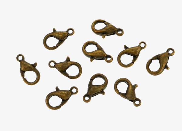 METAL ELEMENTS - LOBSTER CLAW CLASP PARROT CLOSURE - 6x10x3.5mm ANTIQUE BRONZE - PACKAGE 500pcs. Hole-1.2mm