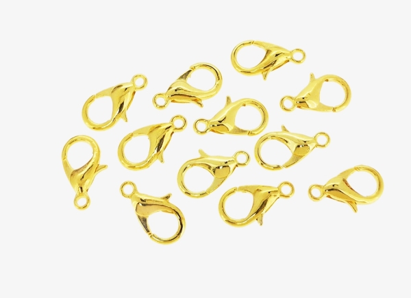 METAL ELEMENTS - LOBSTER CLAW CLASP PARROT CLOSURE - 7x12x3mm GOLD COLOR - NICKEL FREE - 50pcs. Hole-1.5mm