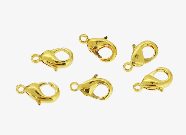 METAL ELEMENTS - LOBSTER CLAW CLASP PARROT CLOSURE - BRASS - 7x12x3mm GOLD COLOR - PACKAGE 200pcs. Hole-1.5mm