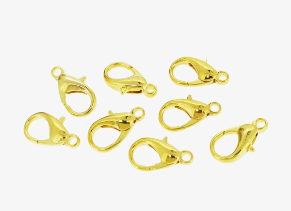 METAL ELEMENTS - LOBSTER CLAW CLASP PARROT CLOSURE - 8x14x4mm GOLD COLOR - PACKAGE 500pcs. Hole-1.6mm