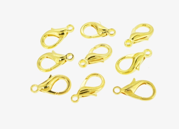 METAL ELEMENTS - LOBSTER CLAW CLASP PARROT CLOSURE - 10x18x4.5mm GOLD COLOR - PACKAGE 200pcs. Hole-2.2mm