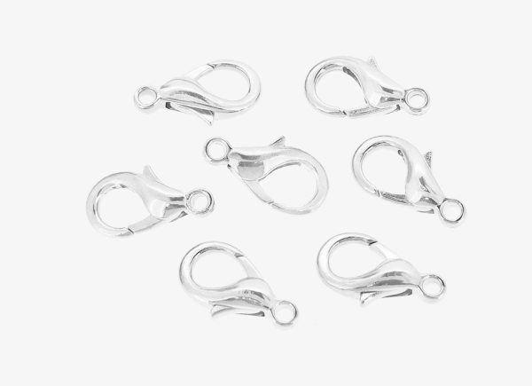 METAL ELEMENTS - LOBSTER CLAW CLASP PARROT CLOSURE - 10x18x4.5mm SILVER COLOR - PACKAGE 200pcs. Hole-2.2mm