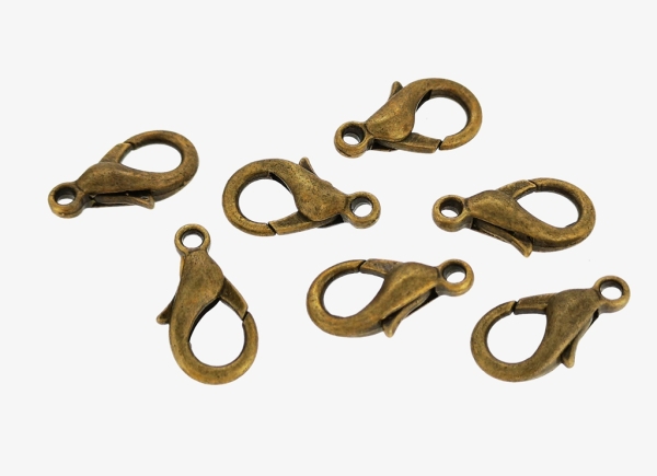 METAL ELEMENTS - LOBSTER CLAW CLASP PARROT CLOSURE - 10x18x4.5mm ANTIQUE BRONZE - PACKAGE 200pcs. Hole-2.2mm