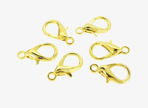 METAL ELEMENTS - LOBSTER CLAW CLASP PARROT CLOSURE - 11x21x4mm GOLD COLOR - PACKAGE 200pcs. Hole-2.7mm