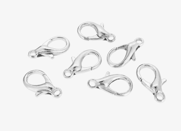 METAL ELEMENTS - LOBSTER CLAW CLASP PARROT CLOSURE - 12x21x5mm NICKEL COLOR - PACKAGE 200pcs. Hole-2.7mm