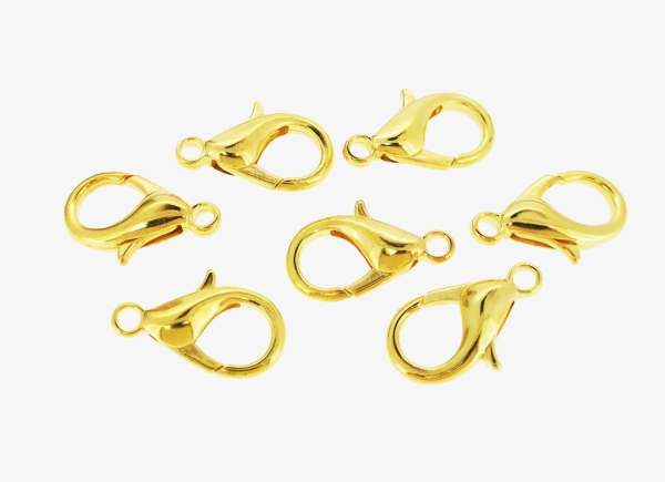 METAL ELEMENTS - LOBSTER CLAW CLASP PARROT CLOSURE - 12x21x5mm GOLD COLOR - PACKAGE 200pcs. Hole-2.7mm