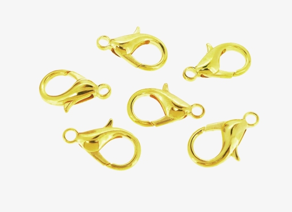 METAL ELEMENTS - LOBSTER CLAW CLASP PARROT CLOSURE - 13x21x5mm GOLD COLOR - PACKAGE 200pcs. Hole-2.7mm