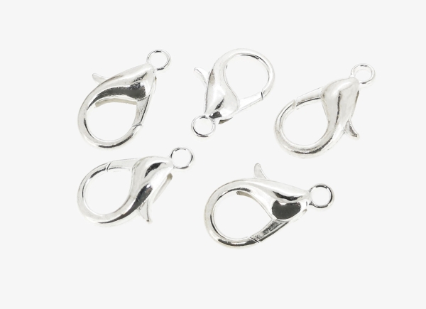 METAL ELEMENTS - LOBSTER CLAW CLASP PARROT CLOSURE - 13x21x5mm SILVER COLOR - PACKAGE 200pcs. Hole-2.7mm