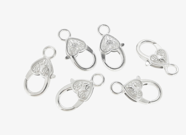 METAL ELEMENTS - HEART SHAPED LOBSTER CLAW CLASP 02 - 27x14x6mm NICKEL COLOR - NICKEL FREE - PACKAGE 50pcs. Hole-4.2mm