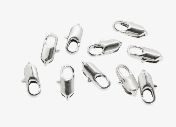 METAL ELEMENTS - FLAT OVAL LOBSTER CLAW CLASP - 5.5x12x3mm NICKEL COLOR - NICKEL FREE - 20pcs. Hole-0.8mm