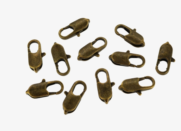 METAL ELEMENTS - FLAT OVAL LOBSTER CLAW CLASP - 7x14x3.5mm ANTIQUE BRONZE - PACKAGE 200pcs. Hole-1.3mm