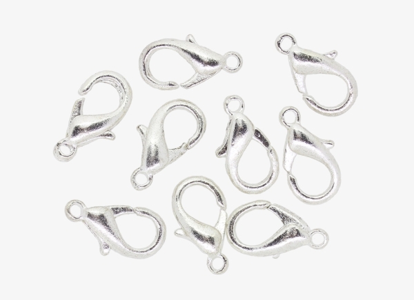 METAL ELEMENTS - LOBSTER CLAW CLASP PARROT CLOSURE - 8x14x4mm SILVER COLOR - 20pcs. Hole-1.6mm