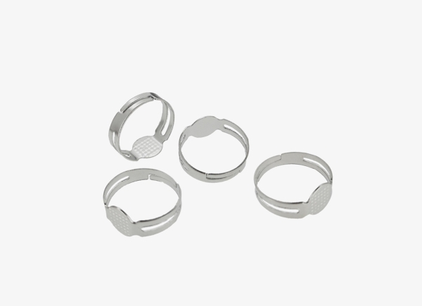 METAL ELEMENTS - RING FINDINGS - ADJUSTABLE BLANK RINGS GLUE ON PAD 01 BASE WITH - 17mm NICKEL COLOR - NICKEL FREE - 200pcs.