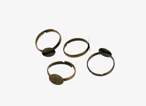 METAL ELEMENTS - RING FINDINGS - ADJUSTABLE BLANK RINGS GLUE ON PAD 03 - 18mm ANTIQUE BRONZE - 100pcs.