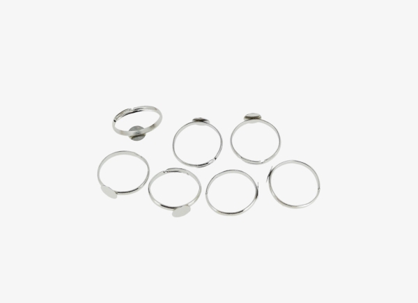 METAL ELEMENTS - RING FINDINGS - ADJUSTABLE BLANK RINGS GLUE ON PAD 04 - 18mm NICKEL COLOR - 100pcs.