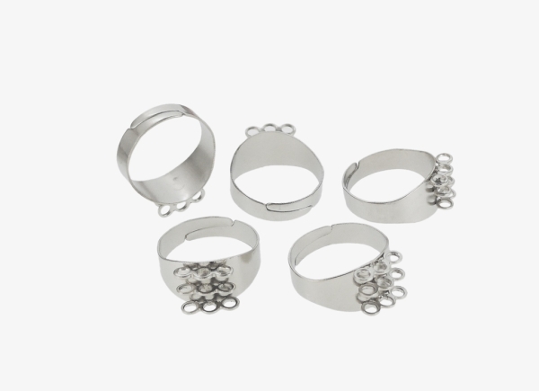 METAL ELEMENTS - RING FINDINGS WITH 3 ROWS 9 LOOPS 02 - 18mm NICKEL COLOR - 50pcs. Hole: 2.2mm