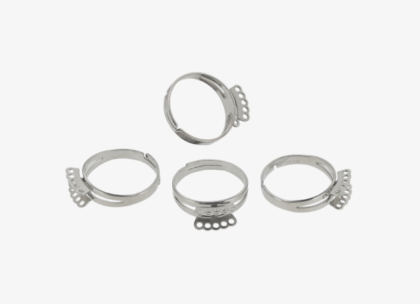 METAL ELEMENTS - RING FINDINGS WITH 2 ROWS 10 LOOPS 03 - BRASS - 18mm NICKEL COLOR - 20pcs. Hole: 1.3mm