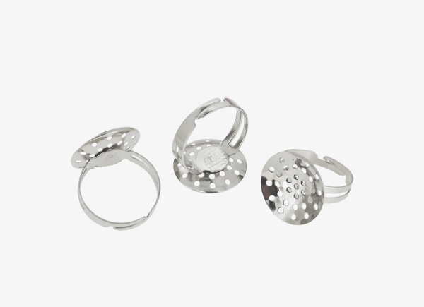 METAL ELEMENTS - RING FINDINGS WITH MESH SIEVE - 17mm NICKEL COLOR - 100pcs.