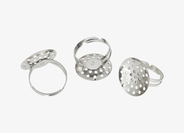 METAL ELEMENTS - RING FINDINGS WITH MESH SIEVE - 18mm NICKEL COLOR - 100pcs.