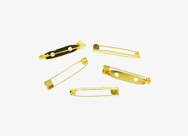 METAL ELEMENTS - BROOCH CLIP BASE SAFETY PINS - 30x5.5x6mm GOLD COLOR - NICKEL FREE - PACKAGE 500pcs. Hole:2.4mm