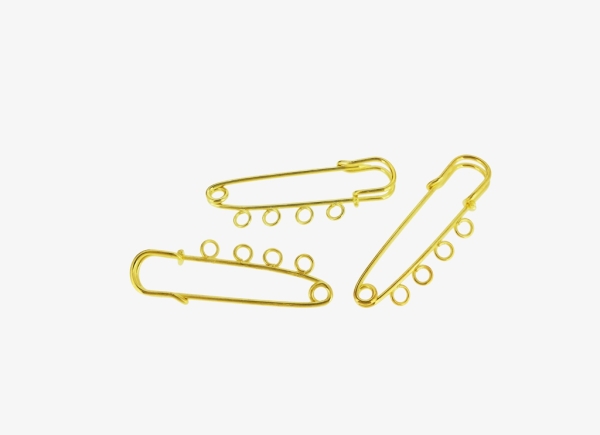 METAL ELEMENTS - LARGE SMALL SAFETY PIN WITH 4 HOLES - 50x17x5mm GOLD COLOR - 50pcs. Hole:3.0mm