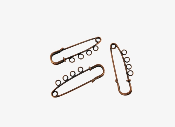 METAL ELEMENTS - LARGE SMALL SAFETY PIN WITH 4 HOLES - 50x17x5mm ANTIQUE BRASS - 50pcs. Hole:3.0mm