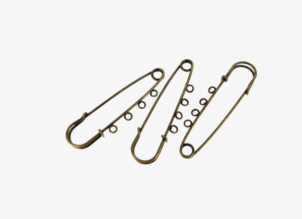 METAL ELEMENTS - LARGE SMALL SAFETY PIN WITH 4 HOLES - 70x20x6mm ANTIQUE BRONZE - 50pcs. Hole:3.0mm