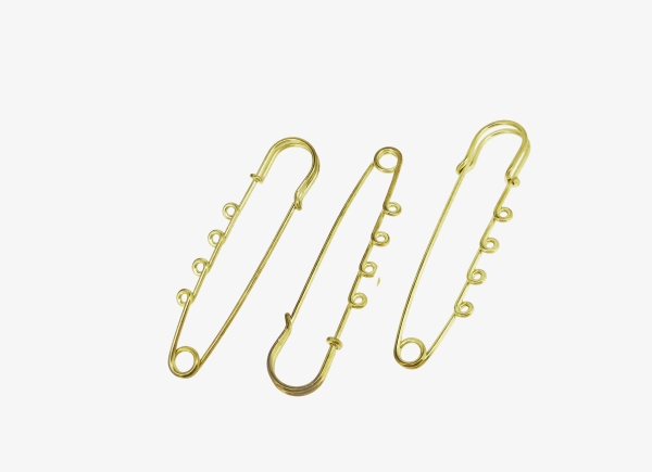 METAL ELEMENTS - LARGE SMALL SAFETY PIN WITH 4 HOLES 02 - 70x19x5mm ANTIQUE BRONZE (LIGHT) - 50pcs. Hole:2.2mm